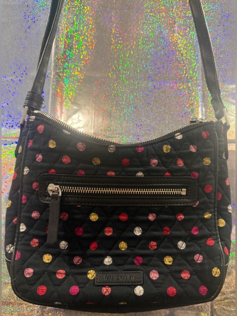 Vera Bradley Black Multicolor Polka Dot Quilted Crossbody Bag